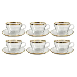 Pasabahce Basic 97948-55161-54432 Cup and Saucer Gold Pack of 6