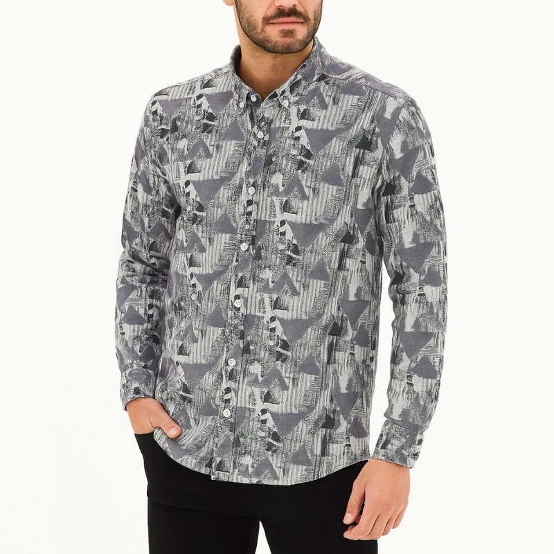 پیراهن آستین بلند یقه برگردان مردانه مدل کنفی