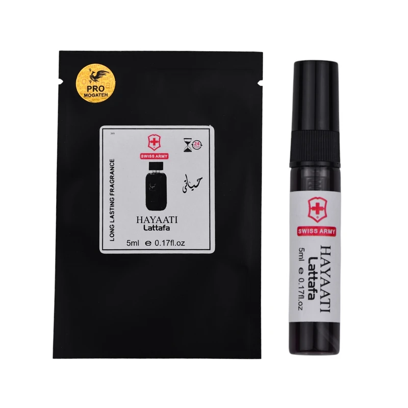 عطر جیبی مردانه سوئیس آرمی مدل Hayaati با رایحه گرم و شیرین حجم 5 میلی‌لیتر