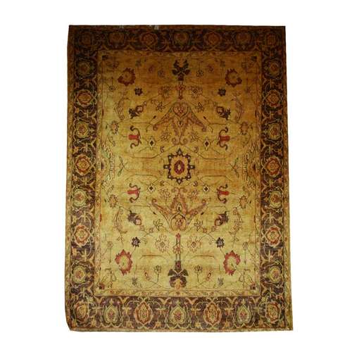 فرش ابریشمی کرامتیان طرح سلطانی کد 5946 زمینه عسلی تیره