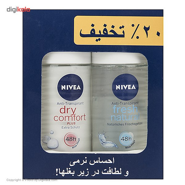 رول ضد تعریق زنانه نیوآ مدل Dry Comfort Fresh Natural حجم 50 میلی لیتر بسته 2 عددی