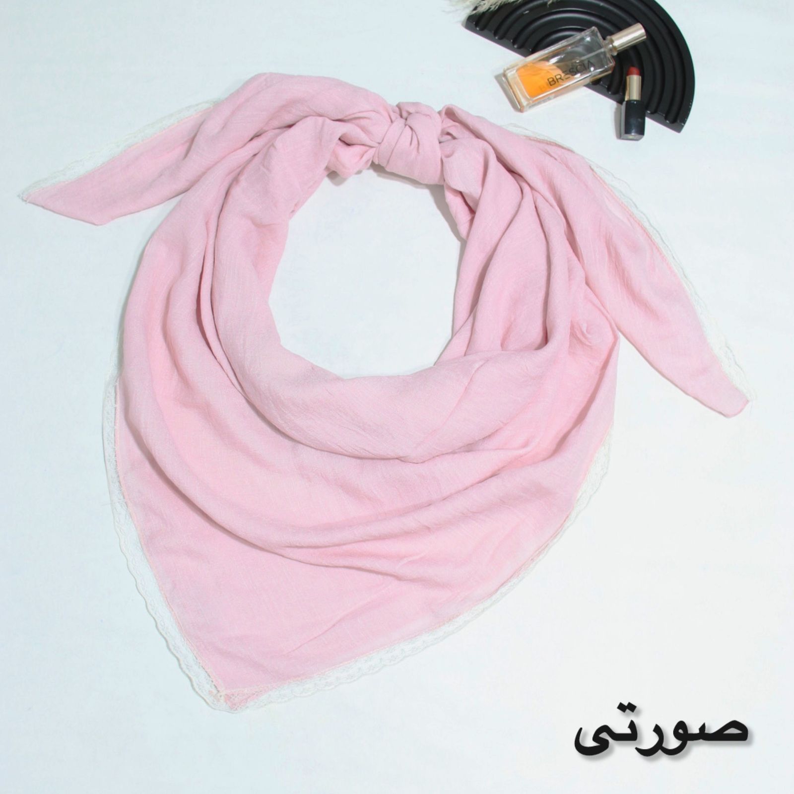 روسری زنانه مدل وال اسلپ ساده حاشیه تور دانتل کد 7091 -  - 11