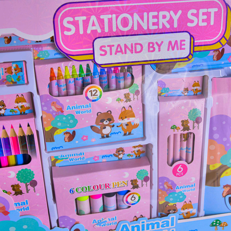 بسته لوازم تحریر مدل دنیای حیوانات جنگل مجموعه 41 عددی