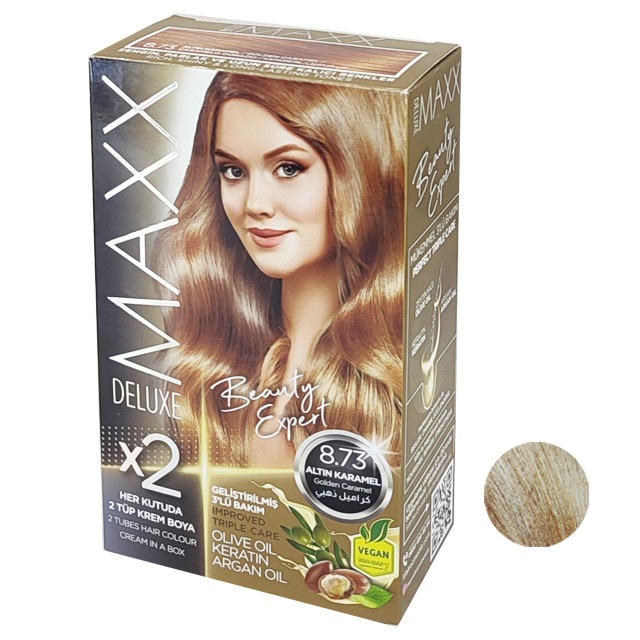 کیت رنگ مو سری Deluxe Maxx شماره 73-8 حجم 60 میلی لیتر رنگ طلایی کاراملی