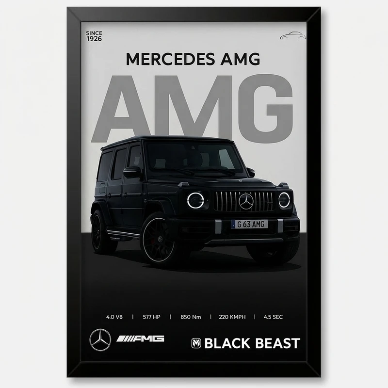 تابلو بکلیت طرح ماشین و خودرو مرسدس بنز Mercedes-Benz G-Class G63 AMG مدل B-po1922 فریم مشکی