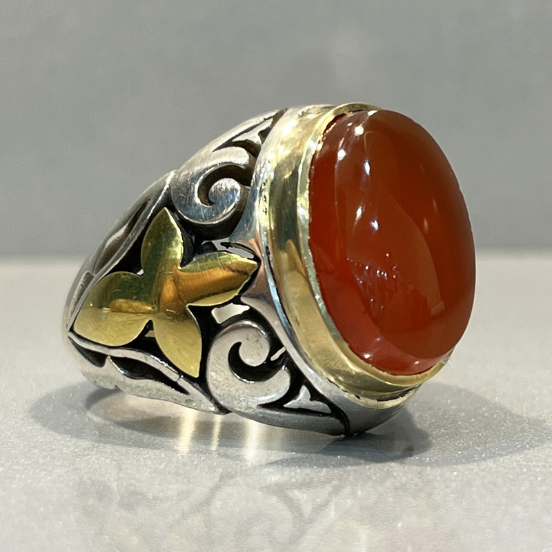 انگشتر نقره مردانه مدل برنجی عقیق سرخ یمانی 83069