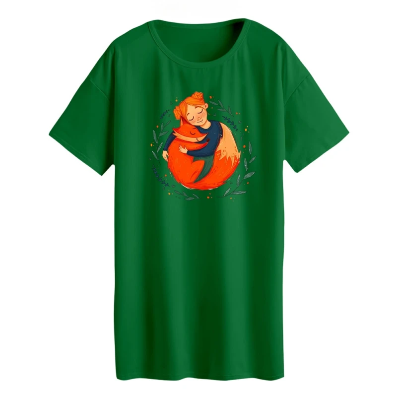 تی شرت لانگ زنانه مدل دخترک و روباه کد 2