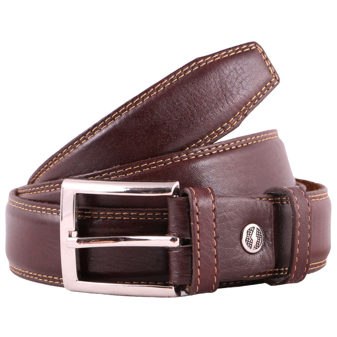 CHARMEMA NATURAL LEATHER MEN'S BELT, CODE BROWN