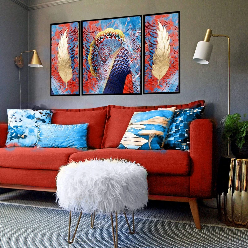 تابلو ساده بکلیت طرح مدرن دیجیتال آرت مدل شاین اکلیلی B-2878 فریم مشکی مجموعه 3 عددی