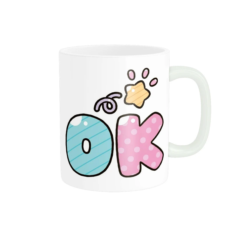 ماگ پاد آفرین مدل کلمه ok فانتزی رنگارنگ کد 1262