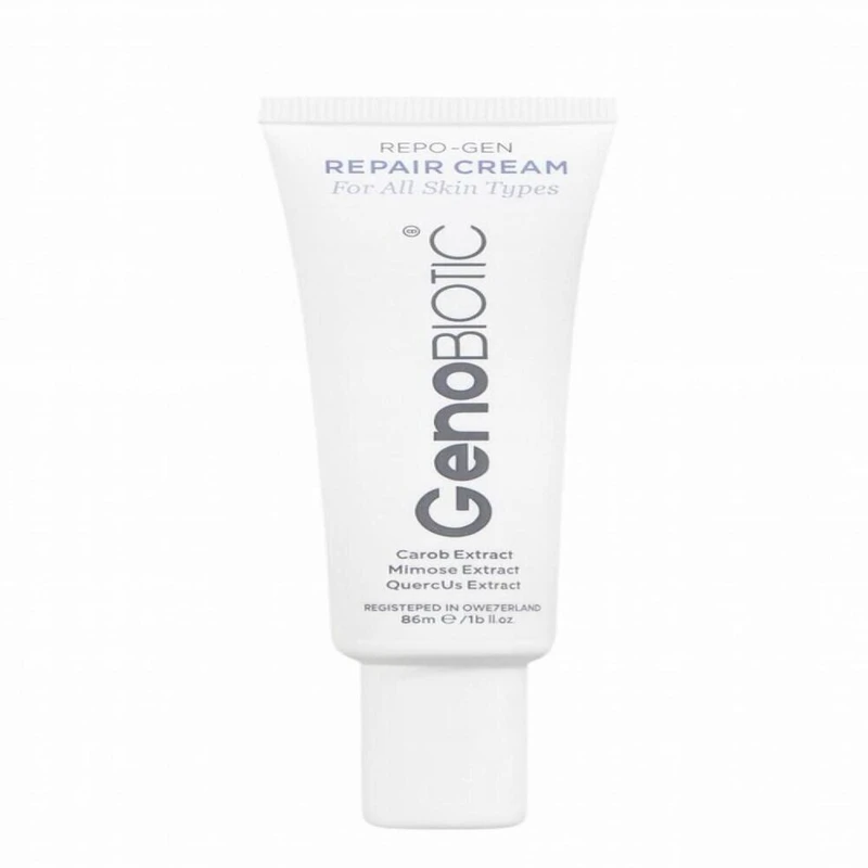 کرم ترمیم‌کننده دست، صورت، گردن، بدن ژنوبایوتیک مدل Repo-Gen مناسب برای پوست انواع پوست حجم 30 میلی‌لیتر