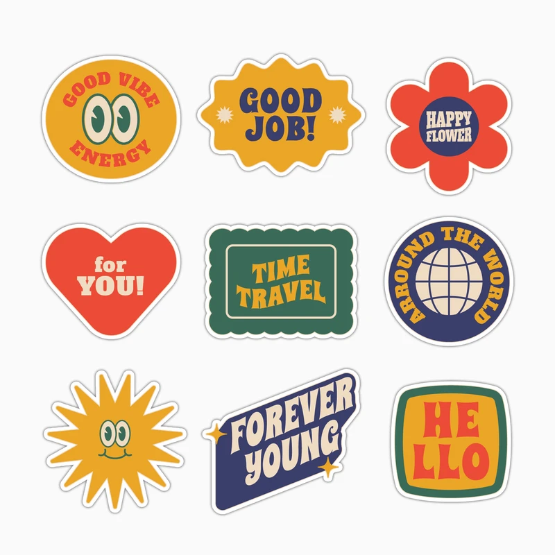 استیکر لپ تاپ و موبایل بووم طرح لیبل رترو کد MM109 مجموعه 9 عددی