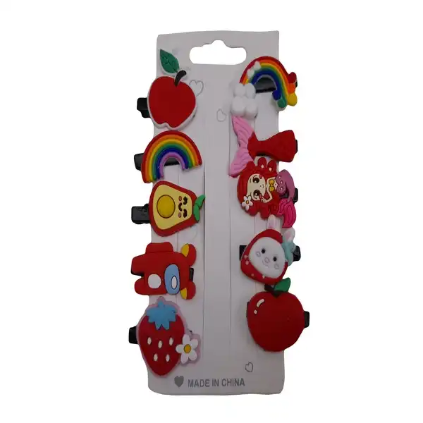 گیره مو دخترانه مدل میوه کد 1018 مجموعه 10 عددی