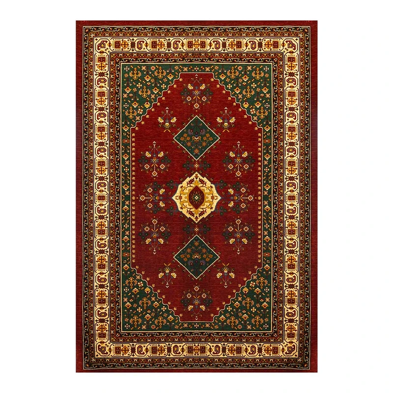 فرش ماشینی 700 شانه زمینه لاکی حاشیه روناسی مدل سینراد 7018