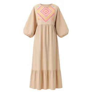 پیراهن ساحلی یقه گرد زنانه مدل آستین کیمونو گلدوزی شده کولردار کد 23258255