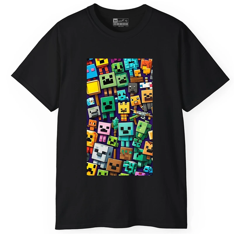  تی‌ شرت آستین کوتاه یقه گرد مردانه پاد آفرین طرح ماینکرافت کد 881