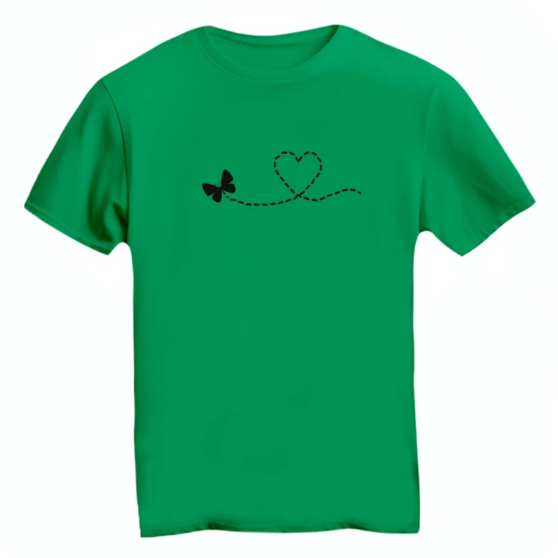 تی شرت آستین کوتاه زنانه مدل پروانه و قلب خطی