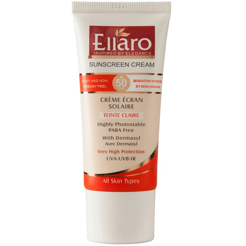 کرم ضد آفتاب رنگی الارو، SPF 50، مدل Teinte Claire تحت لیسانس، مناسب پوست چرب با تنالیته روشن و حجم 40 میلی لیتر، ضد آب، محافظت‌کننده در برابر  اشعه‌های UVA و UVB، دارای فرمولاسیون فاقد چربی، با ماندگاری 2 ساعته