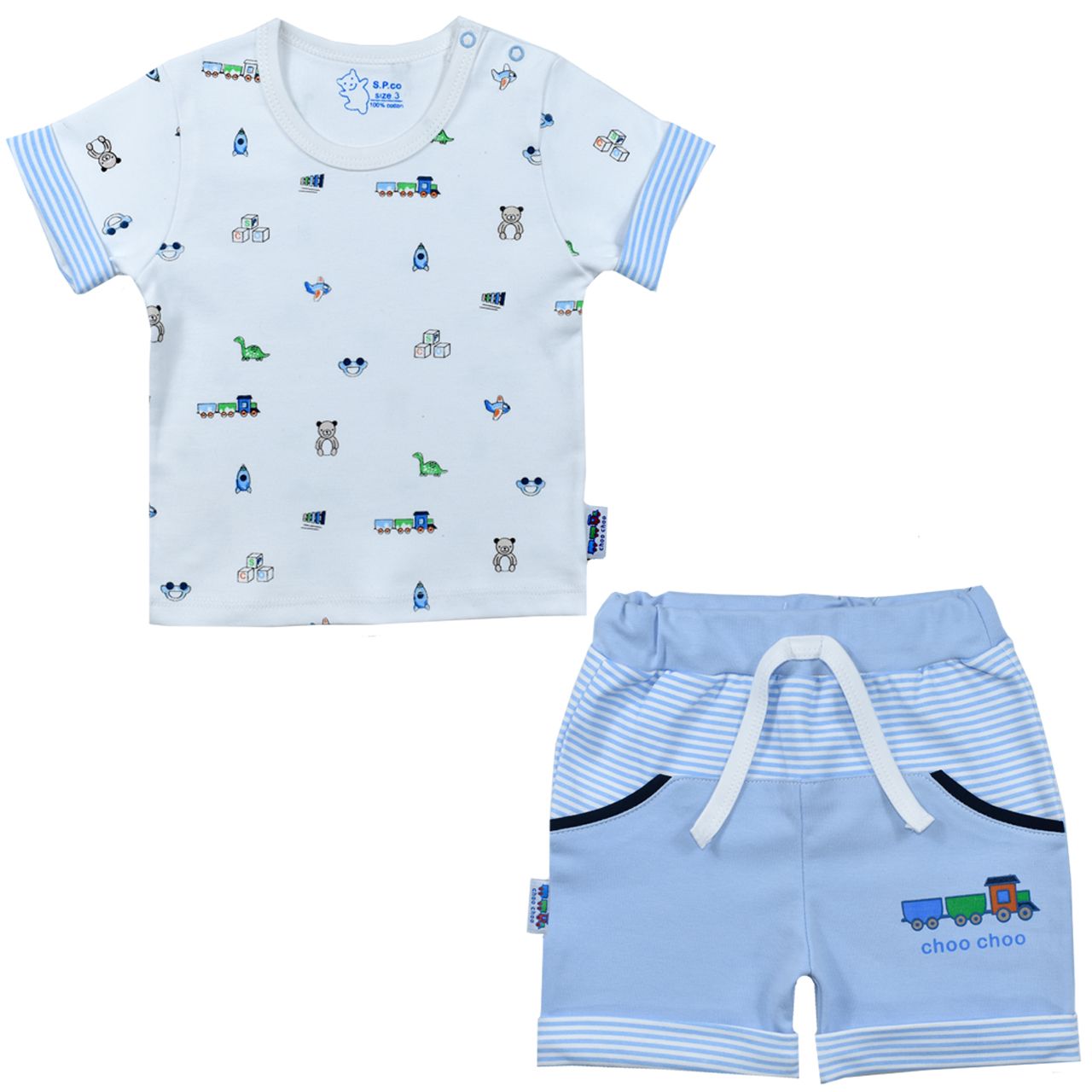 ست تی شرت و شلوارک نوزادی اسپیکو مدل ترن کد 2