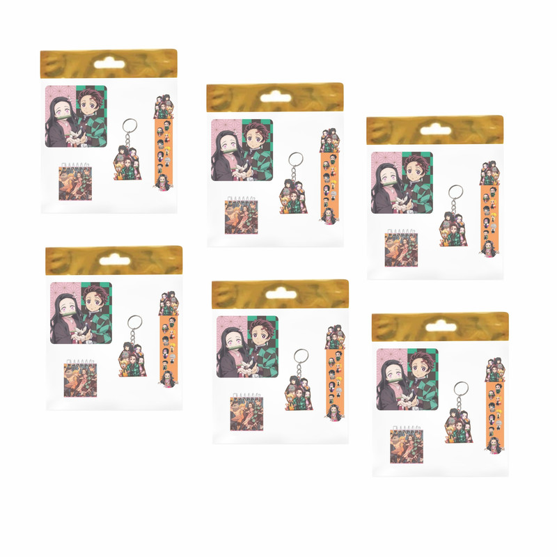 بسته لوازم تحریر مدل  4 تکه چوبی طرح تانجیرو نزوکو کد1 مجموعه 6 عددی