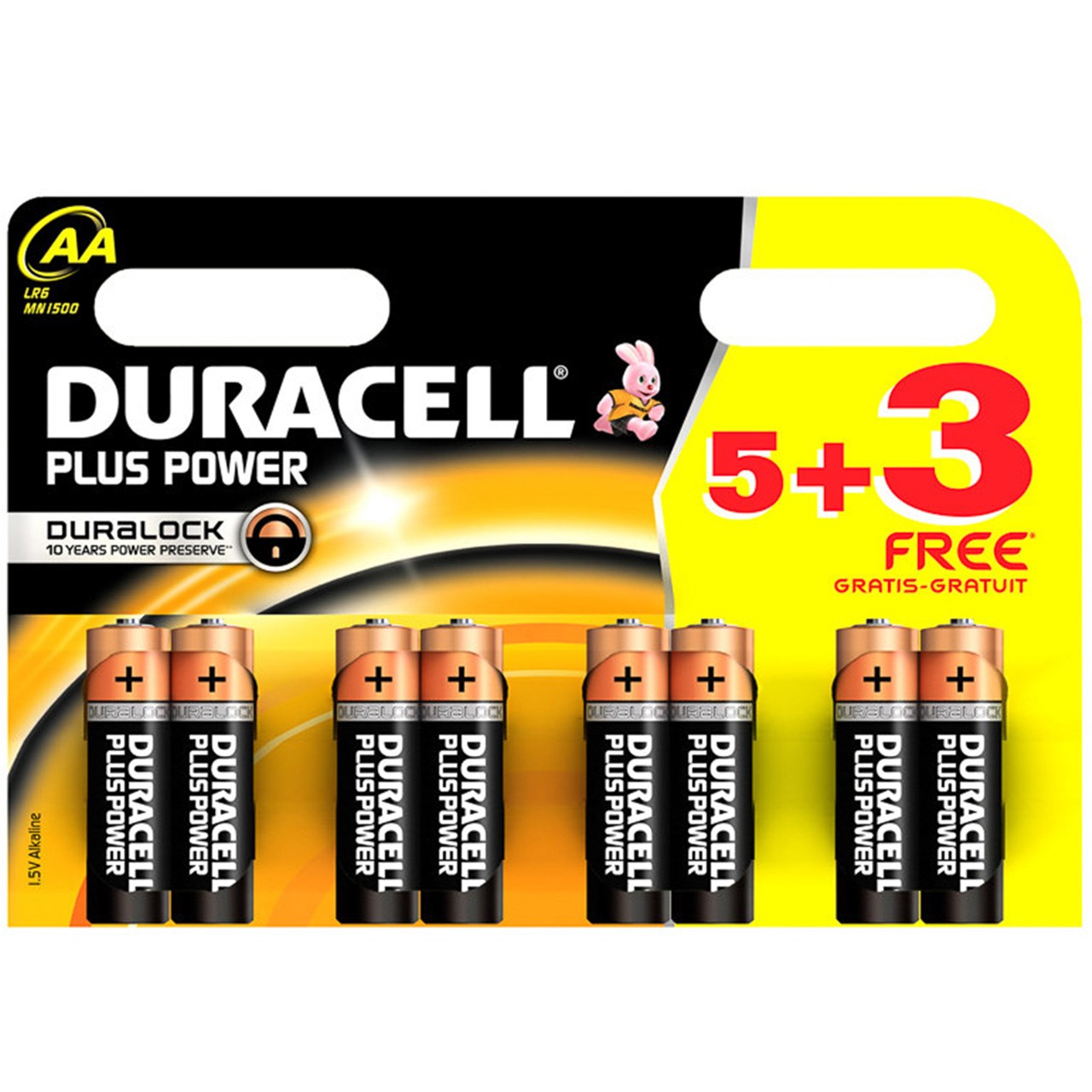 باتری قلمی دوراسل مدل Plus Power Duralock بسته 5 + 3 عددی