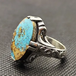 انگشتر نقره مردانه مدل سنگ فیروزه نیشابور کد Firoozeh756