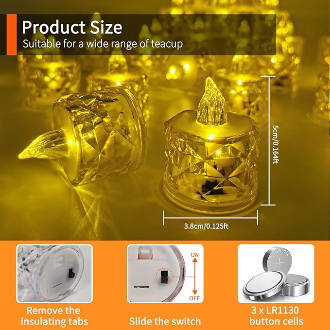 شمع ال ای دی مدل کریستالی شفاف طرح Diamond مجموعه 6 عددی
