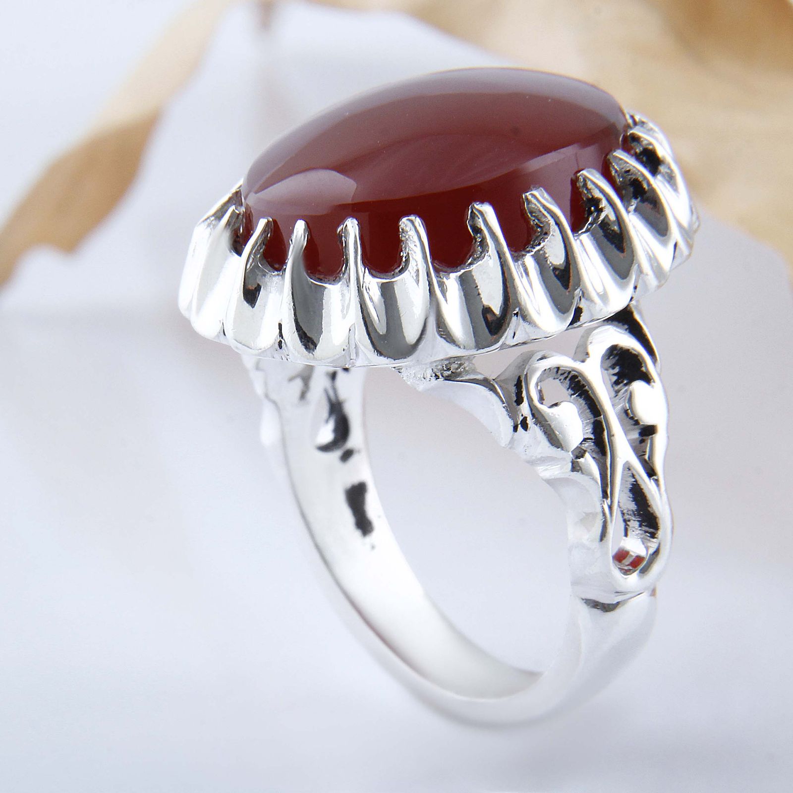 انگشتر نقره مردانه مدل رکاب دست ساز سنگ عقیق سرخ یمانی کلکسیونی کد AM_04343 -  - 3