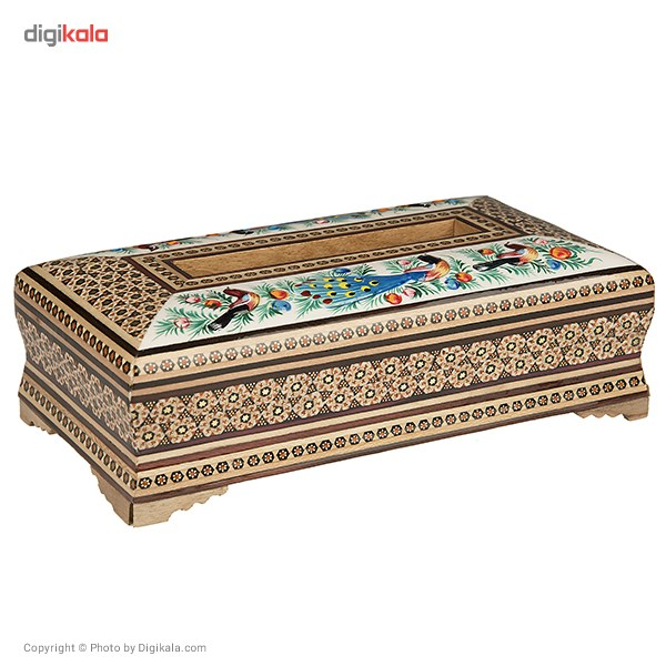 جعبه دستمال کاغذی خاتم کارگاه رستا طرح گل و مرغ