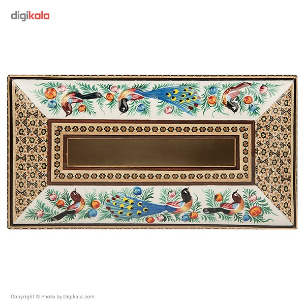 جعبه دستمال کاغذی خاتم کارگاه رستا طرح گل و مرغ
