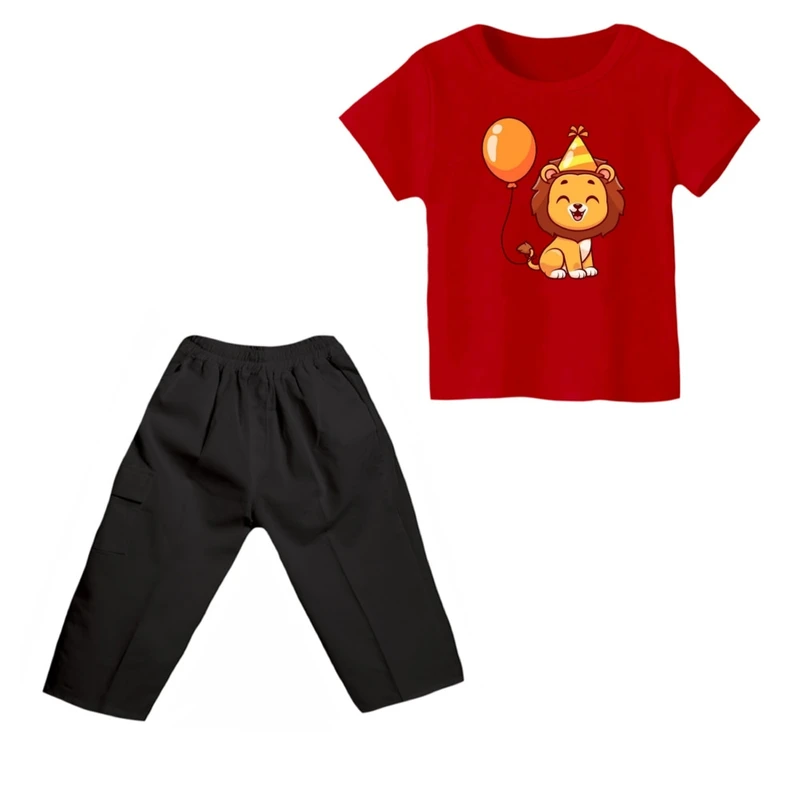 ست تی شرت و شلوارک پسرانه مدل شیر کد 9