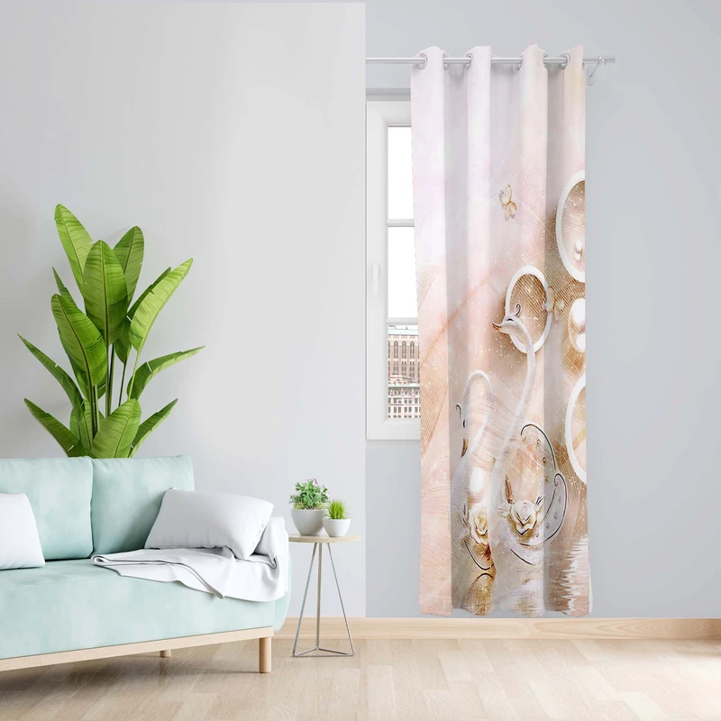 پرده طرح قو مدل مخمل پانچی کد 5559R z سایز 140x200 سانتی متر