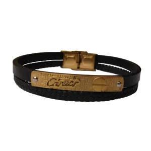 دستبند مردانه مدل چرمی استیل