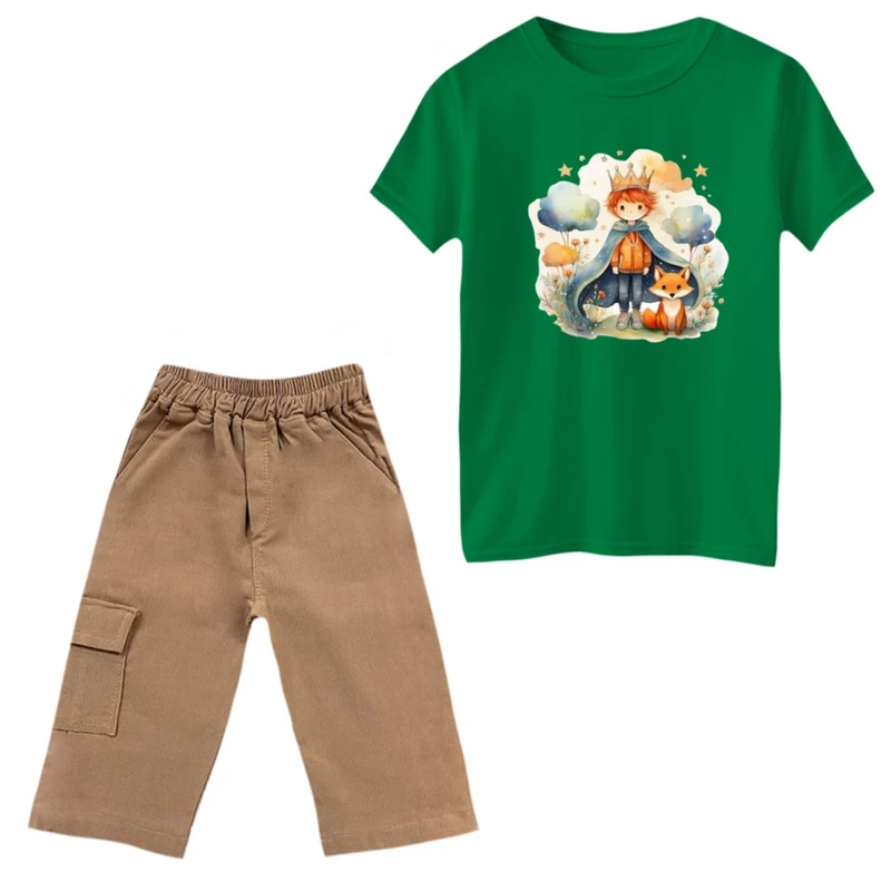 ست تی‌شرت و شلوارک پسرانه مدل شازده کوچولو و روباه کد 12