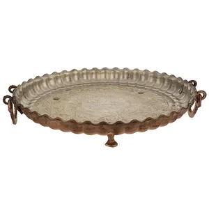 میوه خوری مسی آزین مس مدل سه پایه طرح برجسته سایز 4