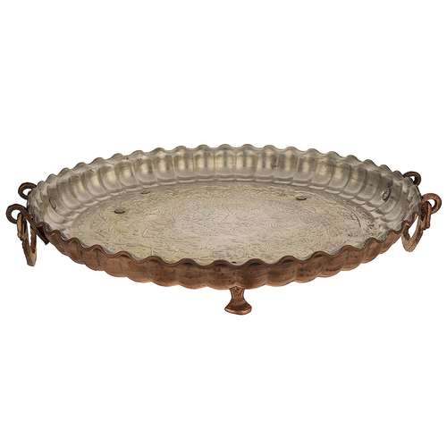 میوه خوری مسی آزین مس مدل سه پایه طرح برجسته سایز 4