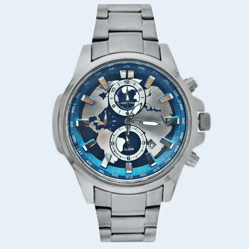 ساعت مچی عقربه‌ای کوارتز مردانه مدل جهان نما سه موتور فعال کورنوگراف کد 110