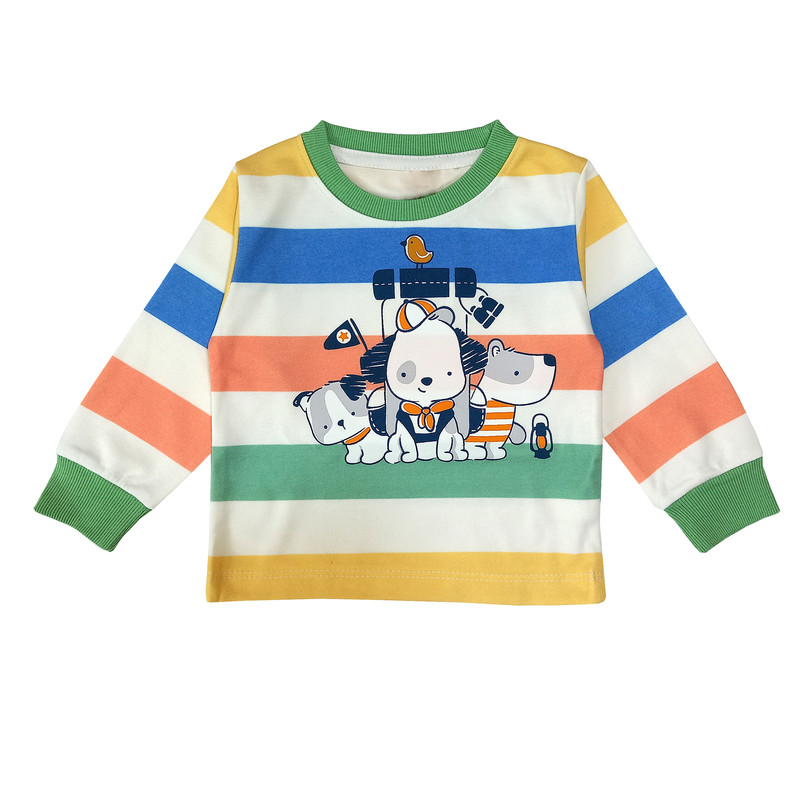 ست تی شرت و شلوار پسرانه مدل راه راه سه کله سگ کد 3543 رنگ سبز