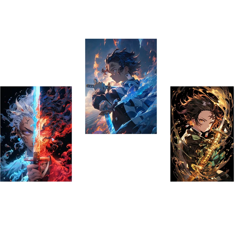 استیکر لپ تاپ و موبایل مدل انیمه طرح شیطان کش تانجیرو کامادو demon slayer kamado tanjiro کد 892 مجموعه 3 عددی