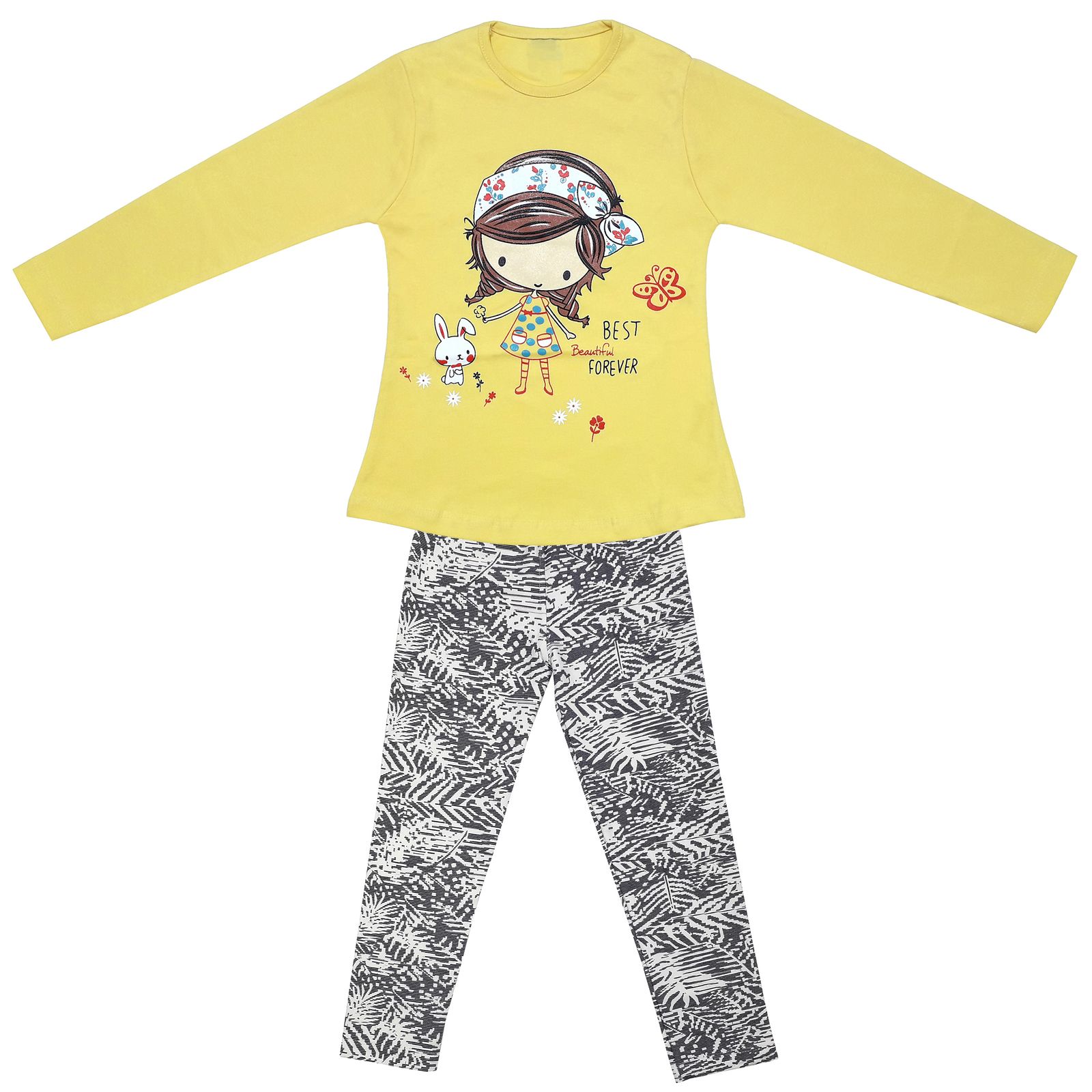 ست تی شرت و شلوار دخترانه طرح دختر و خرگوش کد 3073 -  - 11