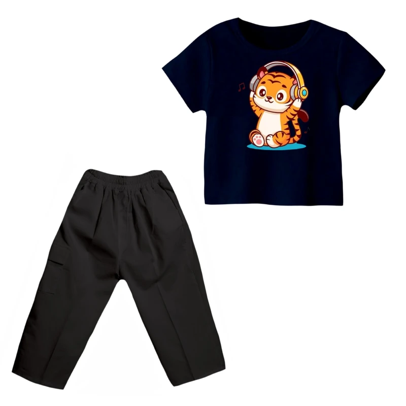 ست تی شرت و شلوارک پسرانه مدل ببر کد 3