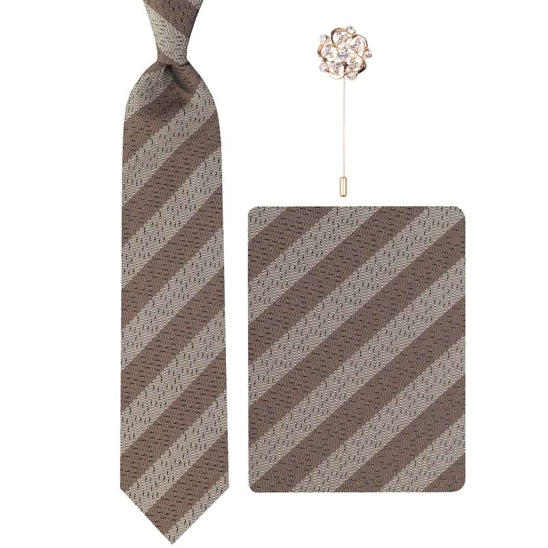 ست کراوات و دستمال جیب و گل کت مردانه مدل GF-ST1048RE-BR 