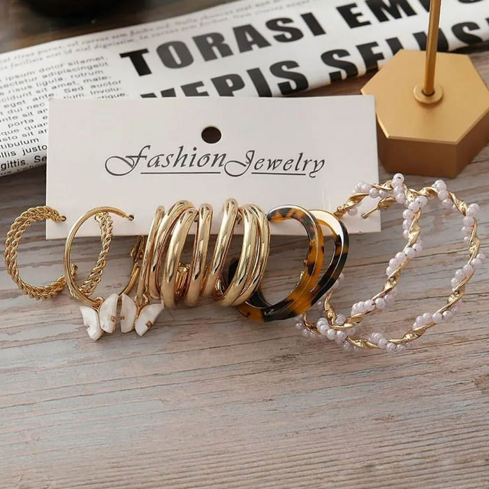 گوشواره حلقه‌ای زنانه کد er1201 مجموعه 5 عددی