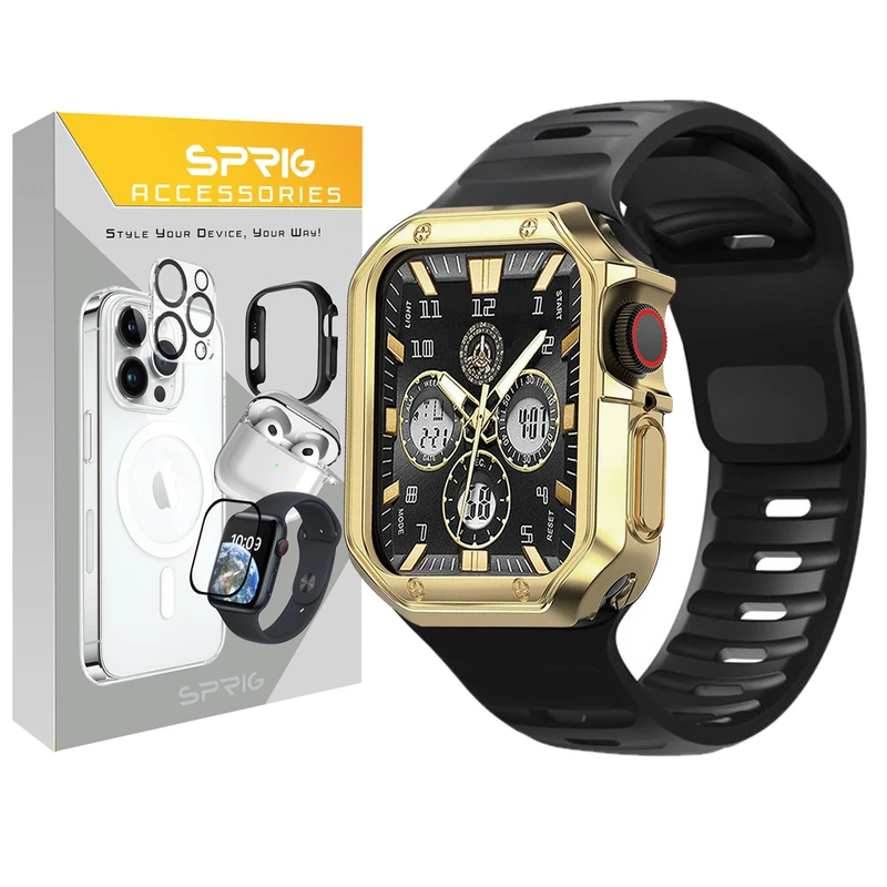 بند اسپریگ مدل Lux Spig مناسب برای اپل واچ Series SE 2022 Aluminum Case 44mm / SE 2021 Aluminum Case 44mm / Series 5 44mm / Series 6 44mm / SE 44mm به همراه کاور