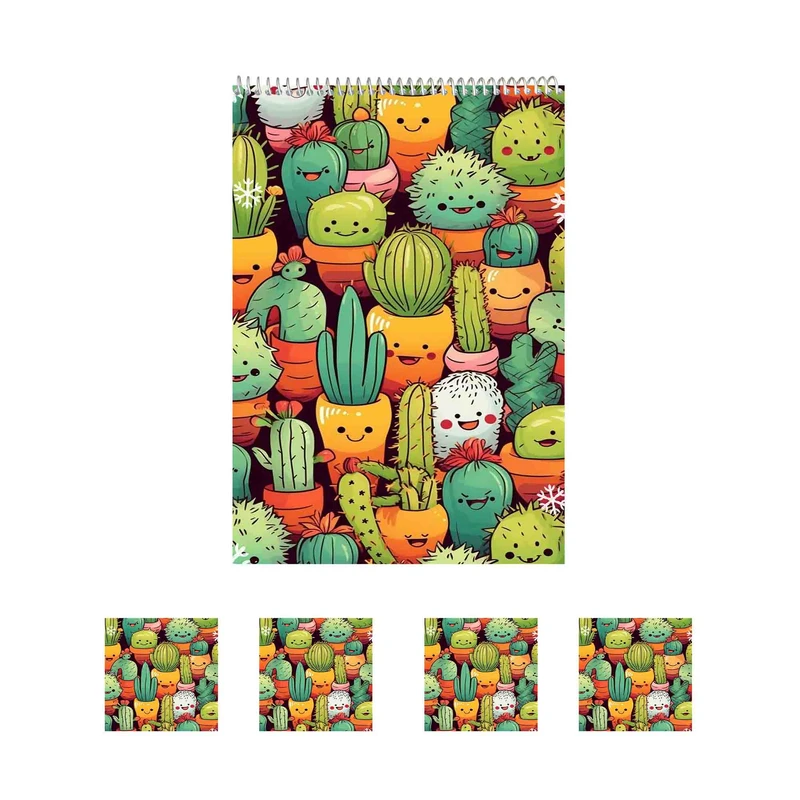 دفتر نقاشی 50 برگ مدل کاکتوس کیوت کد A1 به همراه برچسب مجموعه 5 عددی