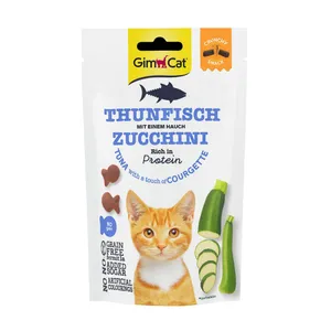 تشویقی گربه بالغ جیم مدل کرانچی طعم کت ماهی تن و کدو وزن 50 گرم