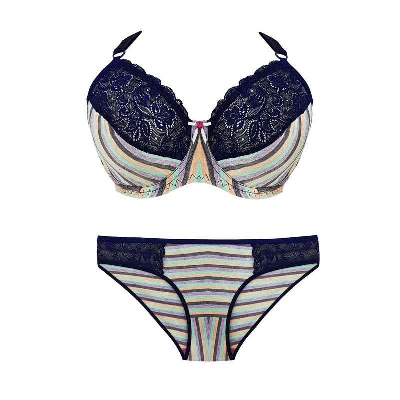 ست شورت و سوتین زنانه مدل دانتل راه راه رنگ سرمه ای