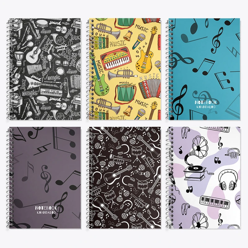 دفتر زبان 50 برگ خندالو مدل دو خط طرح موسیقی کد 87 مجموعه 6 عددی