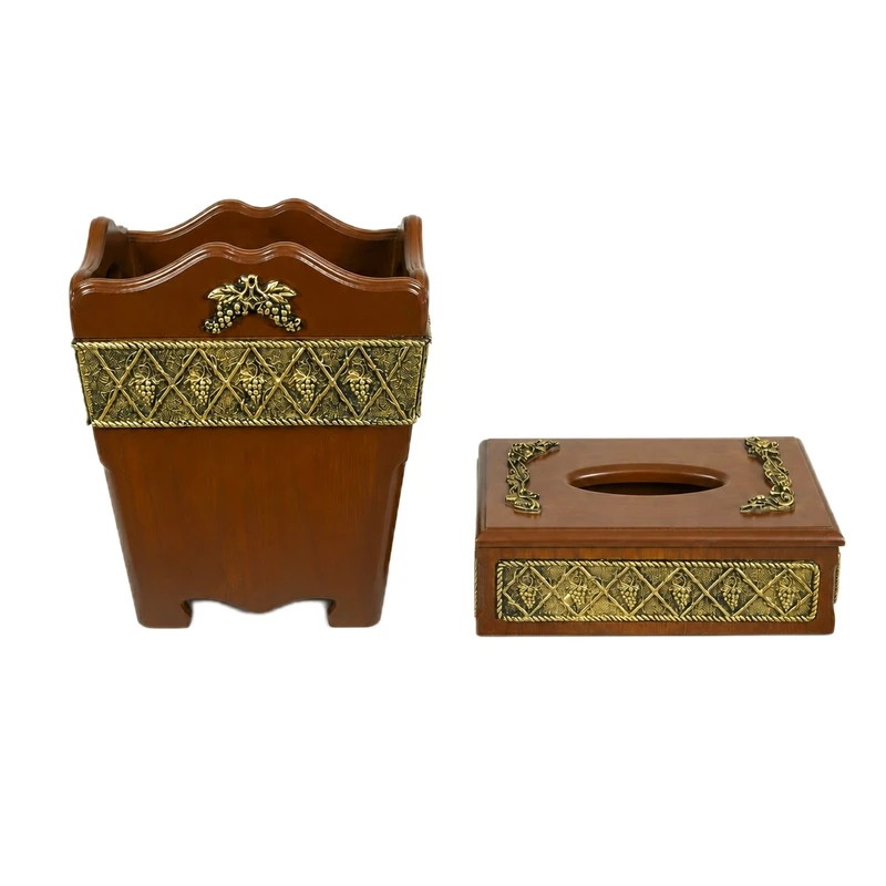 ست سطل و جا دستمال چوبی مدل والکر طرح انگور کدM340
