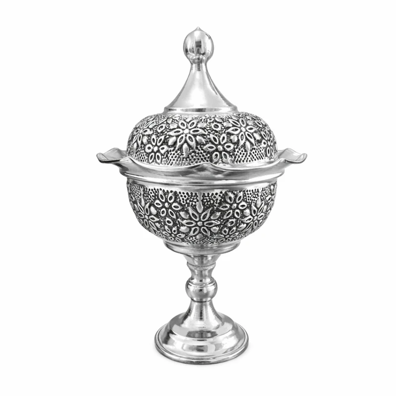 قندان قلمزنی مسی مدل گلبرگ لاله کروم پایه